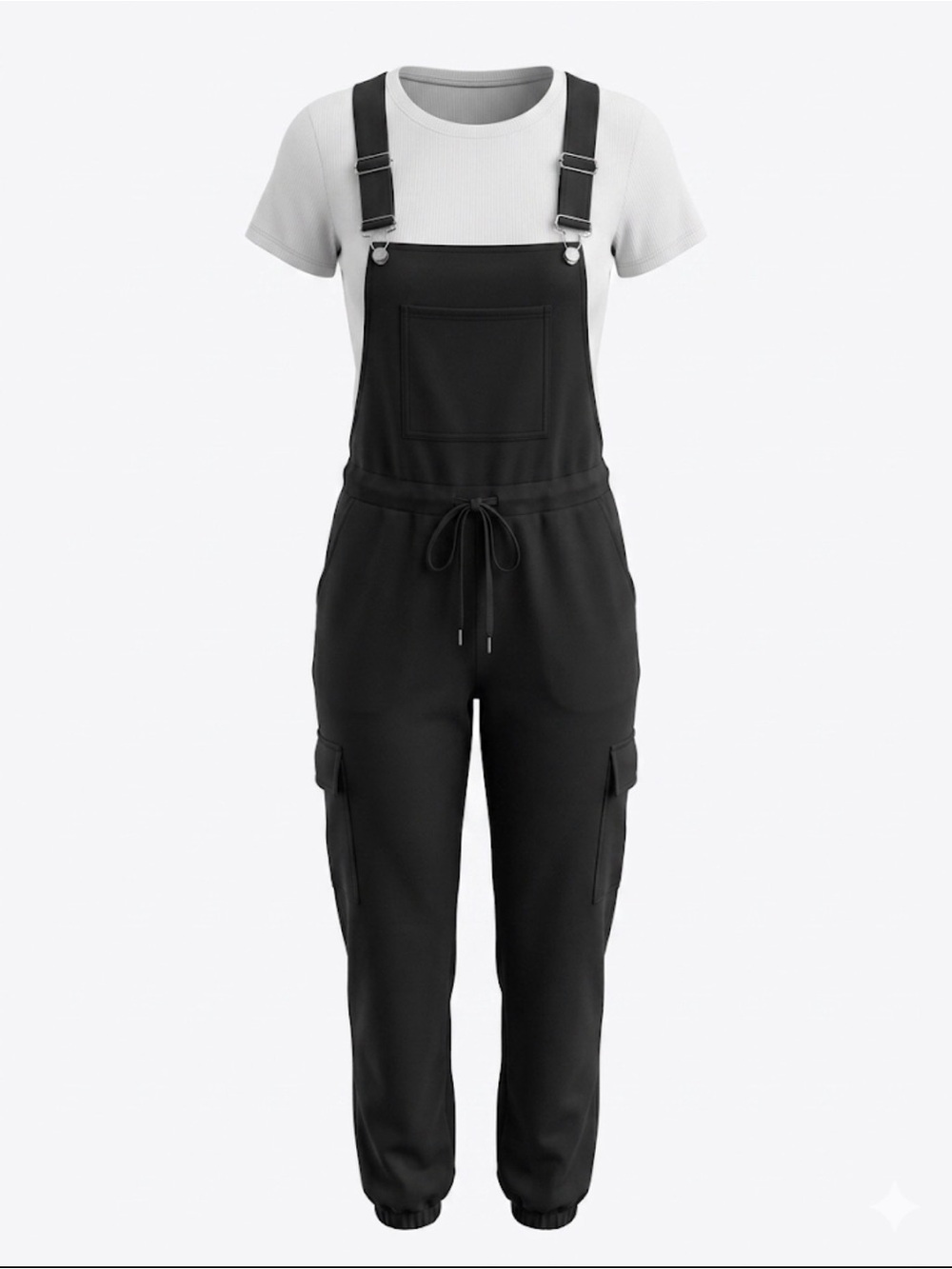 Women's Black Cargo Knit Overalls